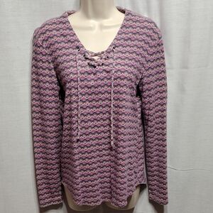 V-Neck Patterned Long Sleeve Multi-color Top